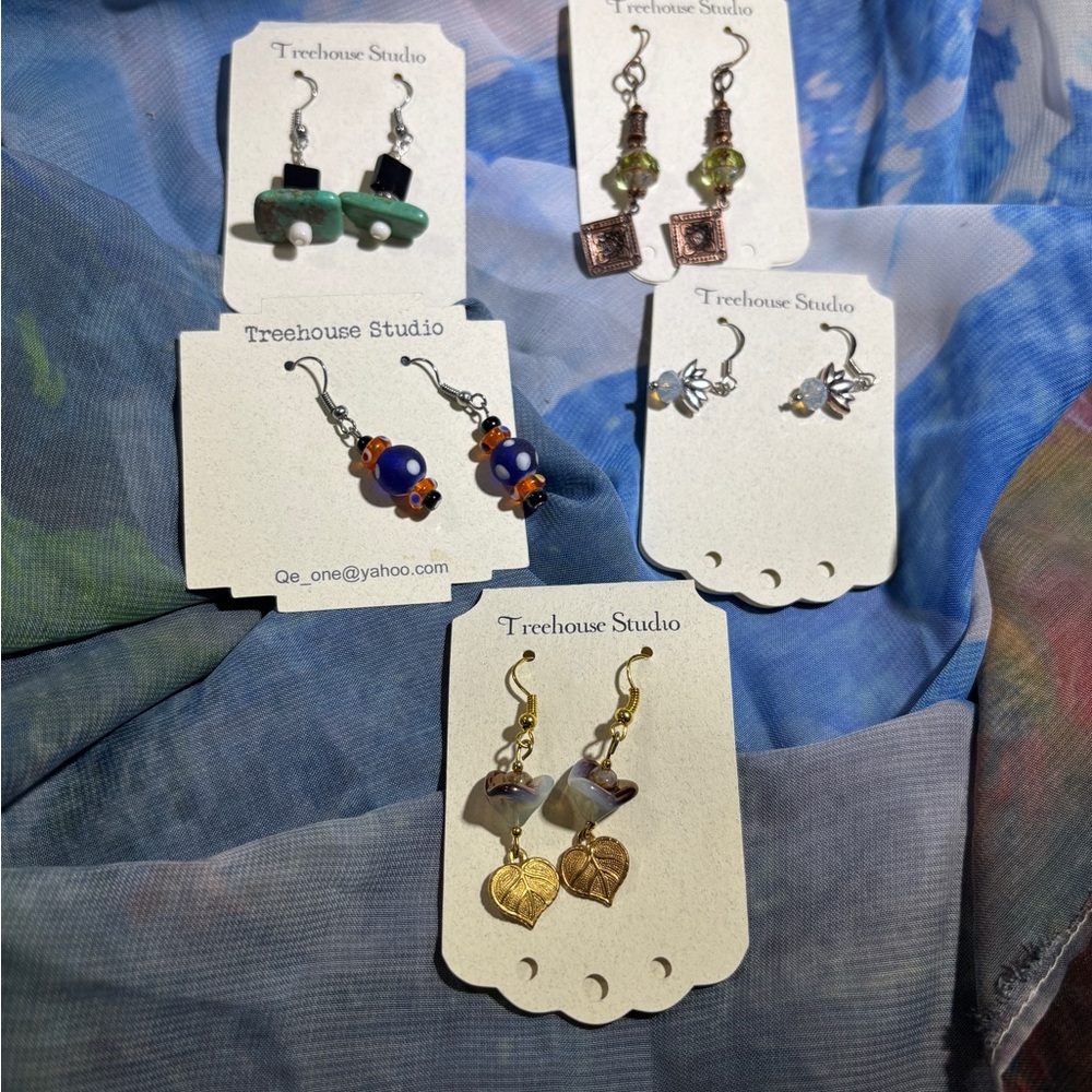 Green and Blue Dangle Earrings Set of 5 new handmade clearance